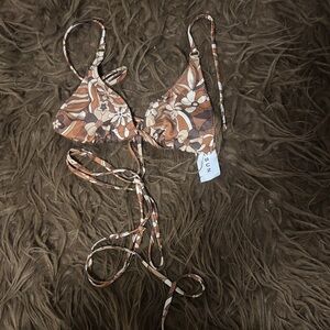 PacSun LA Hearts Brown Floral Triangle Bikini Top w/ tie-around waist. Small.